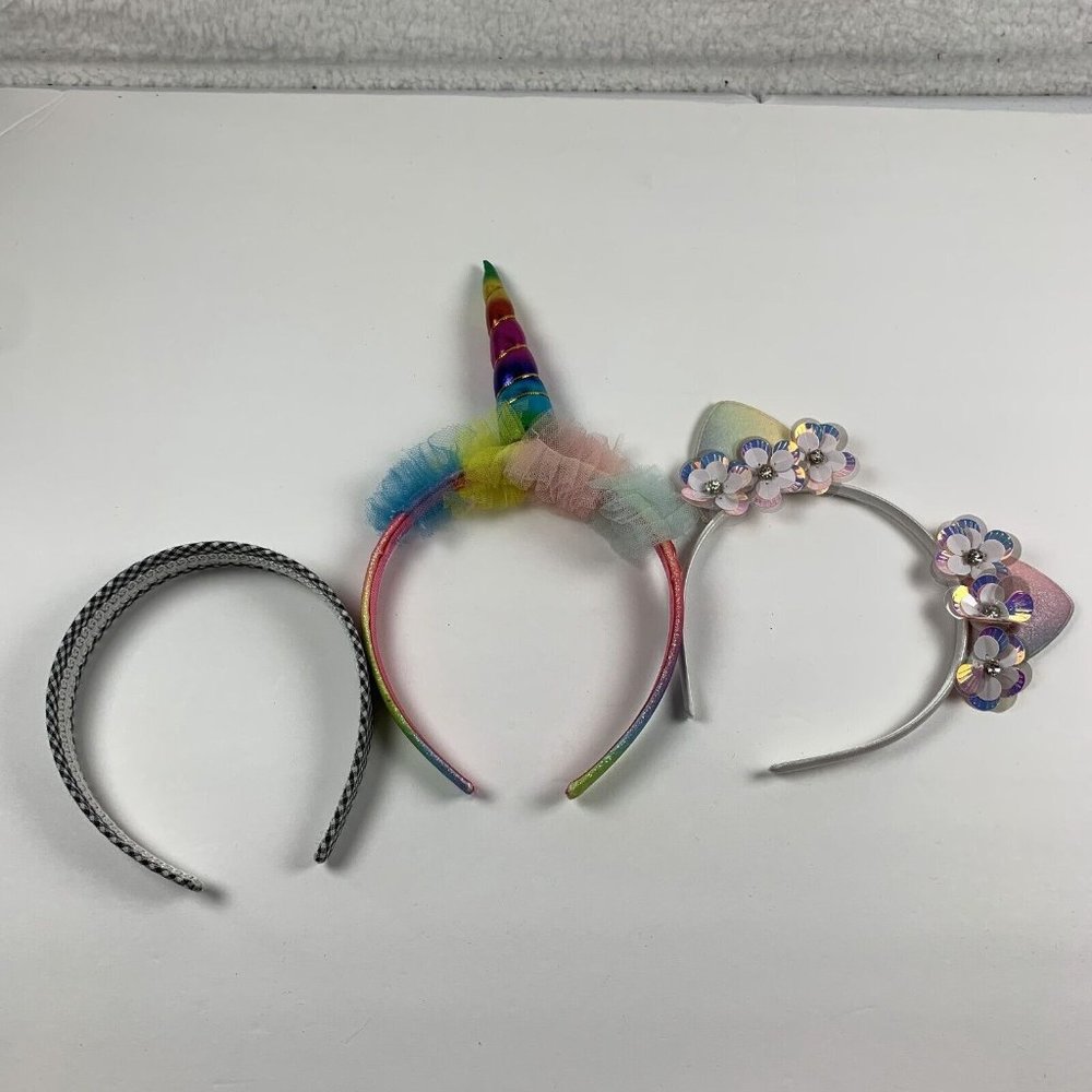 3 Piece Shiny Unicorn Horn Rainbow Elastic Cat Glamour Headband Catchers 6185